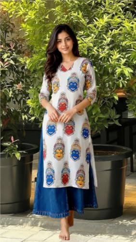 Image of MS VHCK ENTERPRISE Women Printed, Tribal, Kalamkari, Abstract Khadi Cotton Kurti.