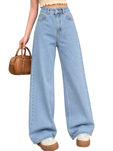 Image of KOTTY Women's Wide Leg Denim Jeans | Loose Fit High Rise Baggy Style Jeans for Women