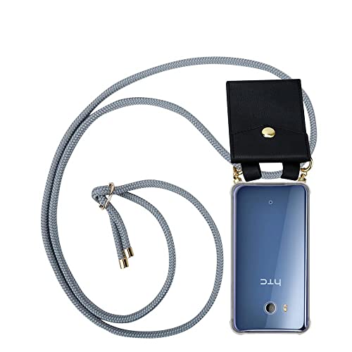 Cadorabo Funda con Cuerda para HTC Ocean / U11 en Gris ARGENTADO – Cubierta Protección Collar para Colgar di TPU Silicona Transparente con Anillos OROS, Cordon y Estuche Removible