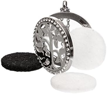 Premium Aromatherapy Diffuser Necklace in a Beautiful Gift Box - The Benefits of Essential Oils All Day - Crystal Surround & 3 Reusable Pads, Hypo-allergenic Surgical Grade Stainless Steel 18” Chain