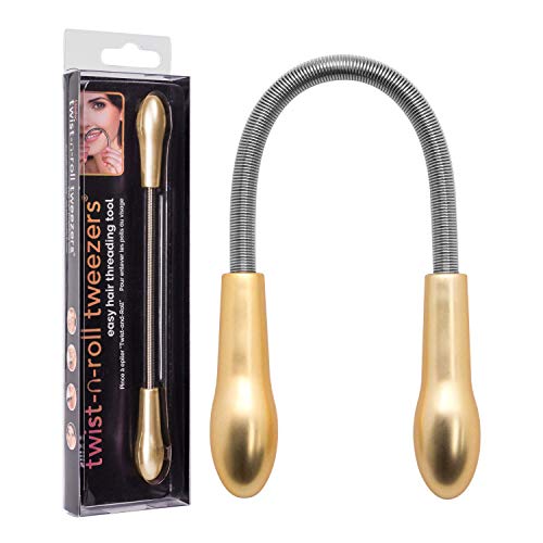 Lindo Twist-N-Roll Tweezer - Spring Facial Hair Removal Tool, Natural Threading, Stainless Steel, Remove Unwanted Hair on Upper Lip, Chin, Cheek, and Neck (Gold)