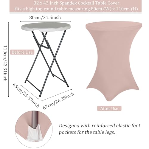 Image of 4 Pack 32x43 Inch Cocktail Table Cover Spandex Stretch Square Corners Tablecloth, Cameo Brown Cocktail Table Cloth Fitted High Top Table for Bar, Weddings, Birthday, Banquet, Party (Cameo Brown)