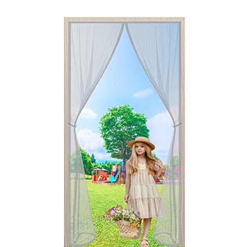 網戸 マグネット式 玄関 ドア用 防虫ネット簡易あみ戸カーテン 磁気ドアスクリーン 自動式磁気 自動で閉まる虫除け網を害虫対策 出入り楽々 暑さ対策 マジックテープ付き 玄関 寝室 ベランダに適用 210 x 205 cm - ブラウン A