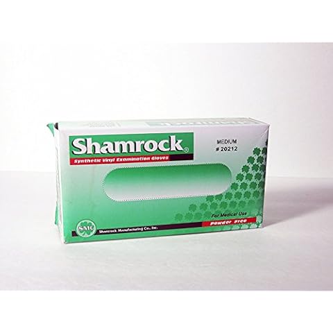 Shamrock: 20212: Synthetic/Vinyl Powder Free Examination Gloves: Medium: Box of 100 Cover