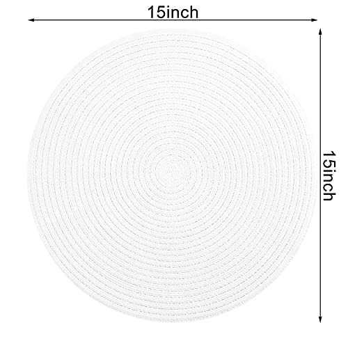 Image of SHACOS Round Braided Placemats Set of 4 Washable Round Table Mats for Dining Table 15 inch (White, 4)