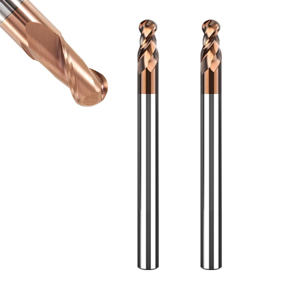 ASNOMY Lot de 2 fraises à tête sphérique VHM - Diamètre : 4 mm - Revêtement AlTiN HRC 55 - Fraises à tête sphérique en carbure de tungstène - Fraise à graver CNC à 2 dents - Pour métal