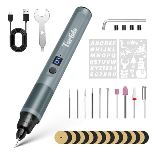 Tarlido Electric Engraving Pen, Mini Cordless Rotary Tools, USB-C Rechargeable Etching Pen, 4V/1200mAh DIY Engraver Machine for Metal, Wood, Glass, Plastic,2 Stencils, Dark Grey