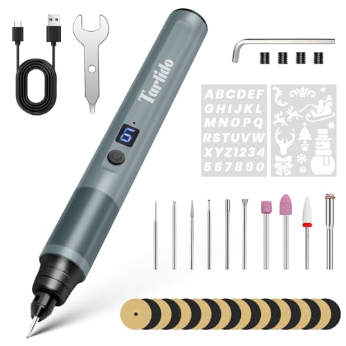 Image of Tarlido Electric Engraving Pen, Mini Cordless Rotary Tools, USB-C Rechargeable Etching Pen, 4V /1200mAh DIY Engraver Machine for Metal, Wood, Glass, Plastic,2 Stencils, Dark Grey