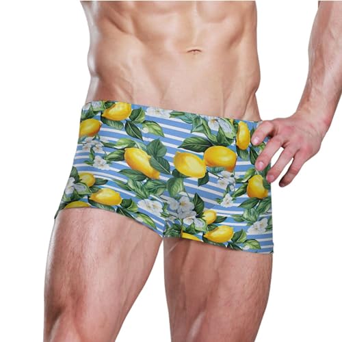 Lemon Flowers Mens Swim Trunk Swimwear Bathing Suit Swim Brief Square Leg Board Short S B04017303