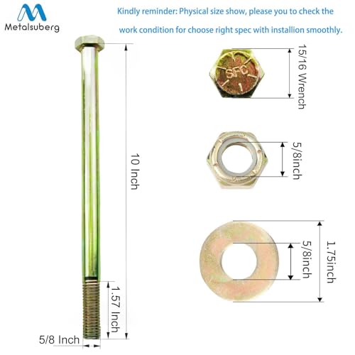 Image of 5 /8 inch x 10 inch Hex Head Bolt by Color Galvanization with Nylon Lock nut and Large Size Washer Assortment Kit,Alloy Steel,Grade 8.(2pcs Pack). by Metalsuberg