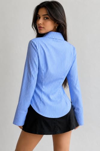 Image of Women Shirt||Women Relaxed Fit Vertical Striped Spread Collar Cotton Casual Shirt (S-12-19)