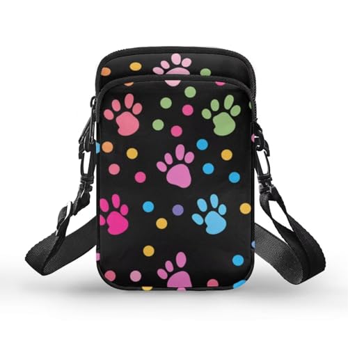 Oamsistay Bolsa tiracolo feminina com alça ajustável mini bolsa de mão sobre o ombro bolsa carteira para telefone, Estampas coloridas de pata de cachorro, One Size