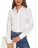 SPRING SEAON Womens Dress Shirts Long Sleeve Button Down Blouse Collared Regular Fit Wrinkle Free Office Work Casual Tops Ladies Work Shirt White