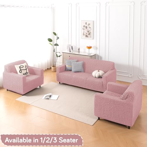Image of HOKIPO 'Aria Nova' 280 GSM Elastic 2 Seater Bubble Sofa Cover Stretchable Slipcover, Tea Rose Pink (AR-6209-PNK)