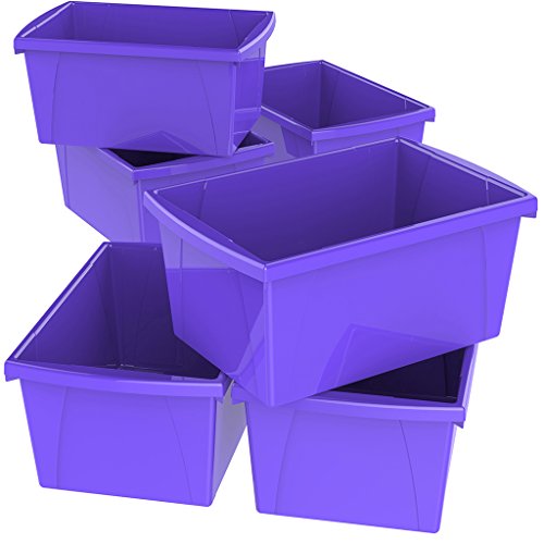 Image of Storex 5.5 Gallon Storage Bin - Plastic Classroom Organizer for Books and Supplies, Violet, 6-Pack (61486F06C)