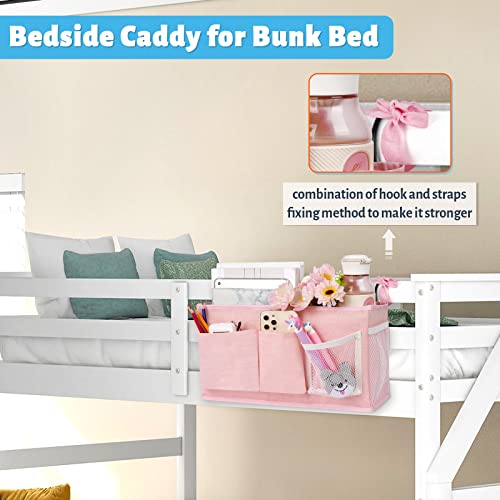 Image of Loghot Bedside Caddy /Bedside Storage Bag Hanging Organizer for Bunk and Hospital Beds,Dorm Rooms Bed Rails,Can be Placed Glasses,Books,Mobile Phones,Keys (New Pink-1)