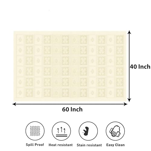 Image of Kuber Industries Center Table Cover | 40x60 Inch | Net Table Cloth 4 Seater | Kitchen Tea Tabletop Cloth | Table Cover for Hall, Home Decor| Square Flower-Cream