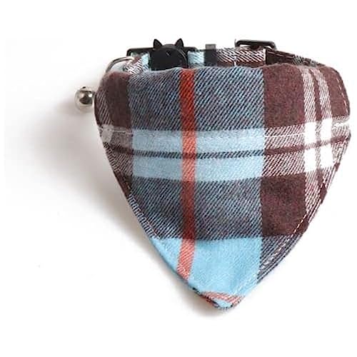 Bandana Cat Collars and Bell, Blue & Brown Chequered Bandana