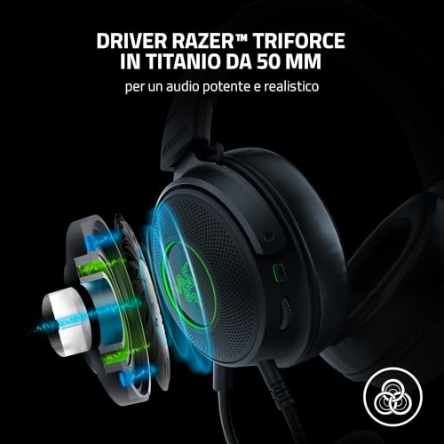 Razer Kraken V3 - Cuffie da gioco USB cablate con Razer Chroma RGB (Driver TriForce in Titanio da 50 mm, THX Spatial Audio, Microfono Cardioide Rimovibile HyperClear, Chroma RGB) Nero - Immagine 2