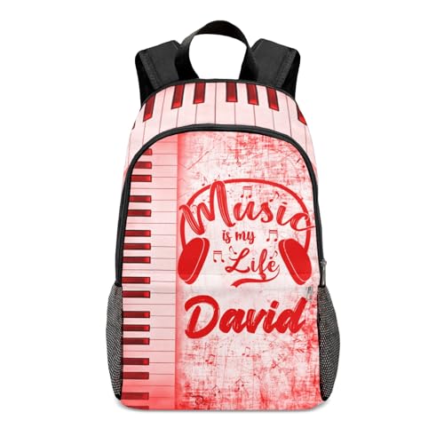 Personalized School Bags Love Music Piano Backpack Custom Name Daypack Book Bag for Camping Sports Present Red