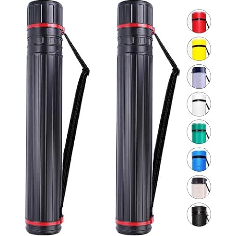 CALPALMY 2-Pack XX-Large Extendable Poster Tubes Expand from 30.5” to 50” with Shoulder Strap | Carry Documents, Blueprints, Drawings and Art | Black Portable Durable Round Storage Cases Cover