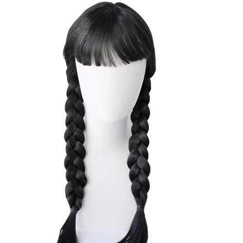 ZKRYHB Long Black Braided Wig Costume Accessories for Halloween Cosplay(200g)