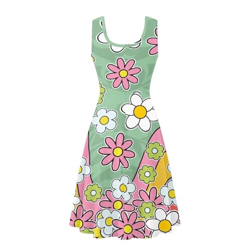 Image of Women's Casual Loose Sundress Midi Sleeveless Crewneck Dress Summer Beach Tank Dress with Pockets