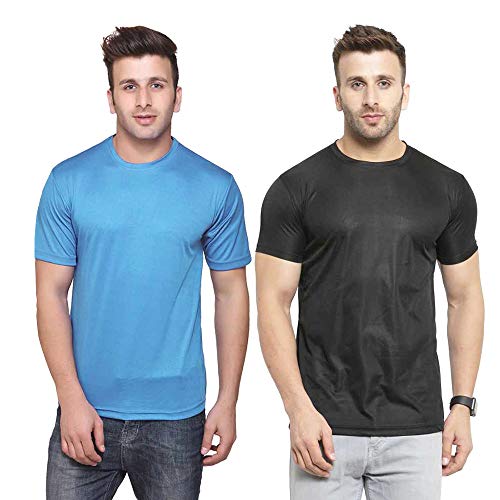 Image of TQH Men Dri Fit Polyester Half Sleeve Round Neck Multicolor t Shirts - Combo Set of 2