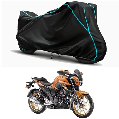 Image of Waterproof Bike Body Cover Compatible for | Yamaha FZS 25 STD | Taffeta Fabric, Sky Piping Design, Bottom Elastic Fit | Dustproof, Sun UV & Rain Protection for All Weather.