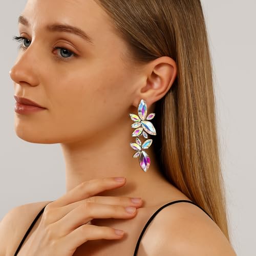 ASTRUE Rhinestone Crystal Dangle Earrings for Women, Colorful Statement Drop Earrings, Sparkling Iridescent Alloy Earrings Jewelry for Weddings, Parties & Gifts4