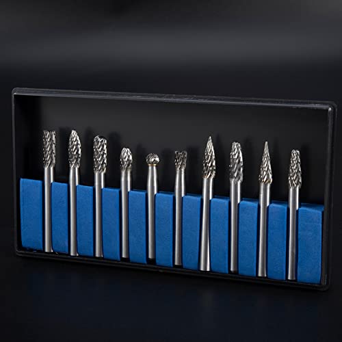 Image of HIDOTOL Carbide Burr Set 10PC 1 /4 inch Shank - 6mm Tungsten Double Cut Carbide Rotary Burr Set for Metal and Wood Carving, Grinding, Polishing, Engraving, Drilling.
