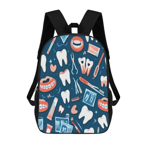 Men's Teeth Dental Seamless Pattern Backpack for Daily Use, Multi-Functional Daypack for Cycling, Fishing, Portable Compact Travel Shoulder Bags