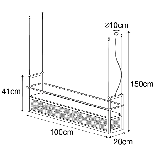 Qazqa cage rack - Lampada a sospensione tavolo soggiorno Industriale - 4 luce - L 100 cm - Nero - Industriale - Soggiorno I Camera da letto I Sala da Pranzo I Cucina