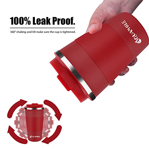 Aquaphile Reusable Coffee Cup, Coffee Travel Mug With Leak-Proof Lid, Thermal Mug Double Walled Insulated Cup, Stainless Steel Portable Cup With Rubber Grip, For Hot And Cold Drinks(New-Red, 12 Oz) #TOP2