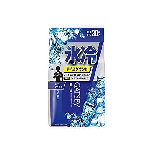 Mandom Gatsby Japon Lingettes déodorantes Corps pour hommes, Ice-Feel Agrumes de glace, 30 feuilles, idéal pour les voyages