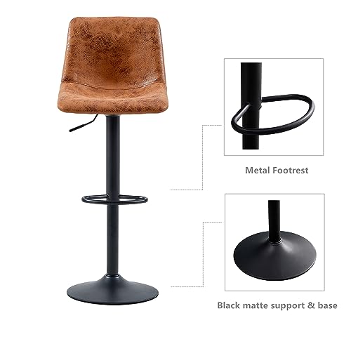 Tukailai 360° Swivel Bar Stools Set Of 2, Faux Suede Leather Upholstered Counter Height Adjustable Barstools, Breakfast Bar Chairs With Backrest, Footrest And Metal Base For Kitchen Island (Brown) #TOP6