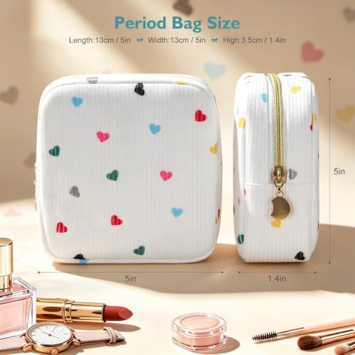 Image of Period Bag for Teen Girls | Heart Sanitary Napkin Storage Bag | Cute Pads Pouch for Period | Menstrual Pouch for Pads, Tampons, Menstrual Cups & Panty Liners | Perfect for Travel & Daily Use