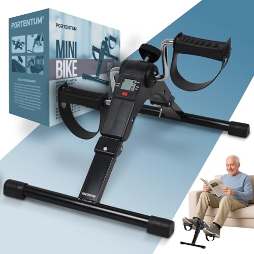PORTENTUM Pedaltrainer für Senioren – Faltbar – LCD-Display mit 5 Funktionen – Beintrainer im Sitzen für Arme und Beine, kompakt mit Verstellbarem Widerstand – Tragbares Design als Mini Heimtrainer