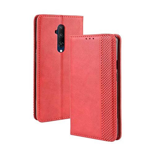 Abtory OnePlus 7 Pro Wallet Case with Retro Case Magnetic Flip PU Leather Slim Fit Card Holster Stand Cover [Kickstand Feature] Protective Cover for OnePlus 7 Pro Red