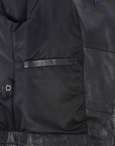 Veste motarde en cuir avec patchs étoiles drapeau britannique look rock