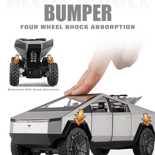 Image of 1:24 Scale Big Tesla Cybertruck Toy Car | Metal Pullback Diecast Car for Kids with Openable Doors, Sound, Light Effects Toy for Car Enthusiasts (Color As Per Available), Grey
