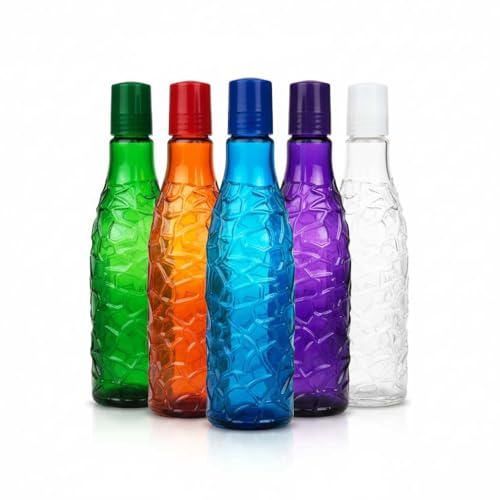Image of TAVASYA Unbreakable 1 Litre Cracked Ice Pattern Water Bottles | Pack of 3 | Multicolor | Leakproof Screw Cap | BPA-Free | Bottles for Fridge, Home, Office, School and Travel