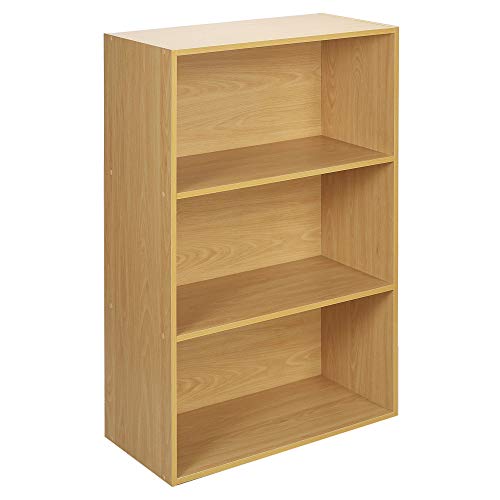 URBNLIVING Oslo Wide 3 Tier Wooden Shelf Bookcase Stand (Beech)