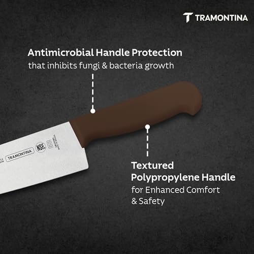 Image of TRAMONTINA Professional Chef Knife 25 cm | Sub-Zero Treated Stainless Steel Blade | Antimicrobial Polypropylene Handle | Heavy-Duty Meat Cutting & Butcher Knife | Brown