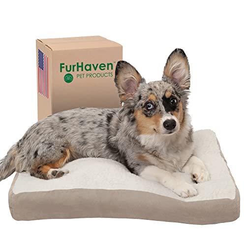 Image of Furhaven Pillow Dog Bed for Small Dogs w / Removable Washable Cover - Sherpa & Suede Mattress - Clay, Small