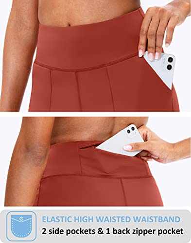 Santiny Bermuda Shorts For Women With Zipper Pocket Womens High Waisted Long Shorts For Running Workout Athletic(Savannah Red_L) #TOP2