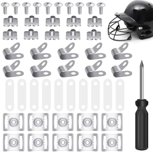 MingQiEven 51 Pack Football Helmet Repair Kit Hockey Helmet Replacement Parts Visor J Clips Rubber Gasket Screw Nuts with 1 Pcs Srewdriver Chin Strap Adapter for Hockey Baseball Softball Helm