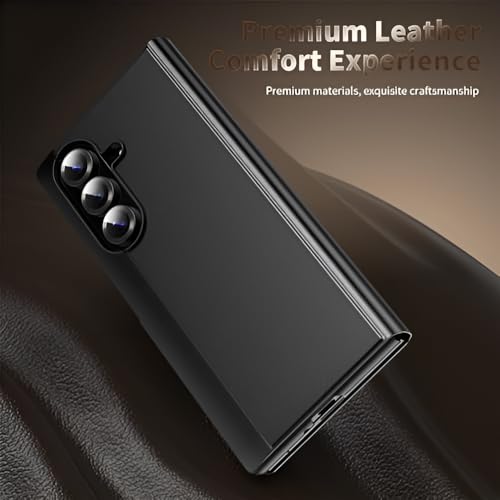 Image of Smart View Leather Case Compatible with Samsung Galaxy Z Fold 7, Flip Cover with View Window, Full Body Protection, Premium Leather Texture, Shockproof Protective Phone Case, Black