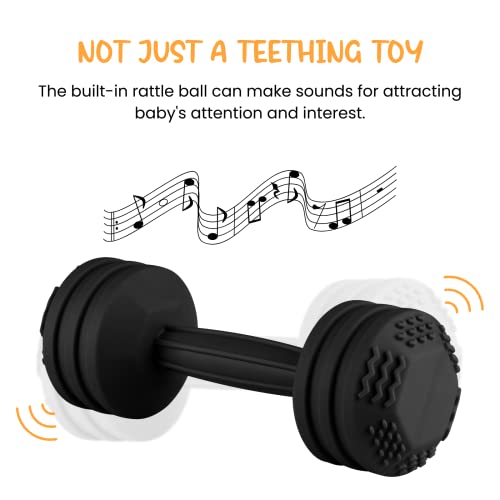 Image of Baby Dumbbell Toy - Silicone Dumbbell Teether Toys Weight Rattle Sensory Toy for Babies - Great Gift for Baby and Toddler Girls or Boys (Black)