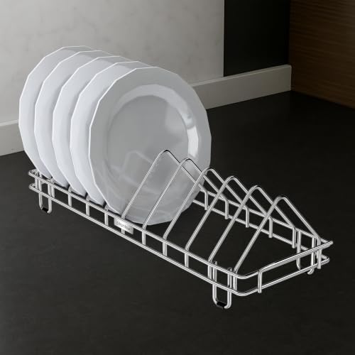 Image of Plantex Plate Stand for Kitchen Cabinet /Dish Organizer with Minor Surface Marks from Transit, Fully Quality Checked /10 Slot Plate Rack Holder (Slot - 10, Pack of 1)